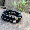 SN0366 Natural Stone Fashion 12mm Black Beads Stone Bracelet Men Mala Yoga Buddha bracelet christmas gift jewelry 297t
