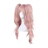 Danganronpa Junko Enoshima Pink Cosplay Parrucche 2 Clip Ponytails Set di costumi per parrucche di capelli sintetici