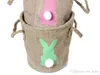 Easter Linen Basket Double Handle Bunny Basket Kids Jute Easter Bucket Pink Green Blue Rabbit Easter Storage Bag