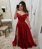 Vestidos De Gala Sexy Red V-Neck Side Slit Prom Dresses Long Elegant Off the Shoulder A-Line Formal Party Dress