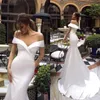 Off The Shoulder Satin Mermaid Wedding Dresses 2020 Simple Ruched Sweep Train Wedding Bridal Gowns robes de mariée BC2811