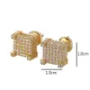 New Gold Silver Color Iced Out CZ Stone Square Stud Earring Hip Hop Rock Jewelry Earrings