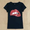 2018 T-shirts pour femmes été à manches courtes paillettes lèvres rouges t-shirt dames fitness harajuku blanc noir gris top t-shirts