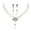 New Wedding Bride Simulated Pearl Jewelry Set Fashion Double Layger Chain Crystal Water Drop Pendant Necklaces Drop Earring