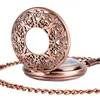 Brązowe antyczne różowe złoto puste zegarki obudowy ręczne wiatr mechaniczny zegarek do kieszonkowy dla mężczyzn kobiety Fob szkieletowy zegar wisienia