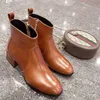 Hot Sale-Women's Chunky Heels Äkta Läder Mode Märke Ankel Boots Klassisk Sexig Ladies Martin Stövlar Chaussure Homme Storlek 35-40