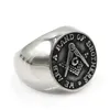 Retro Silver Antique Black Square Compass Rostfritt stål Ring Mäns frimurer Masoniska gåvor Artikelsmycken med ord Vi är ett band av bröder