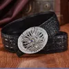 Mężczyźni Designer Crocodile Skórzany pasek Moda Luksusowe błyszczące diamenty 3D Dragon Gładka klamra 125cm 12 Modele