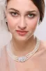 2019 trend fashion new elegant European and American bride jewelry set three rows of pearl rhinestone necklace earrings jewelry set