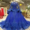 Ball Blue Royal Gown Quinceanera High Neck Beaded Applicques Puffy Masquerade Sweet 16 Vestidos 15 Anos Birthday Prom Dresses