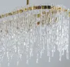 Gouden luxe ontwerp Rechthoekige kroonluchters AC110V-220V Clear Glas LED Hanglamp Eetkamer Woonkamer Opknoping Lichten Verlichtingsarmatuur