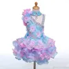 Imagem real alta pescoço mini curto cupcake flor meninas vestidos apliques frisado rendas volta meninas pageant vestidos crianças aniversário par306g