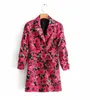 autumn blazer mujer vintage pink floral print long blazer boho sashes long sleeve korean women blazers and jackets
