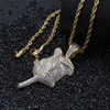 Fashion-Hip Hop Iced Out Gold Pendant Halsband Rose Flower Hängsmycke Halsband Mode Halsband Smycken