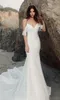 Beach Boho Dresses Mermaid with Spaghetti Straps Off Shoulder Hollow Back Sweep Train Chiffon Bohemian Wedding Gown