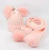 Bébé hiver bonnets écharpe ensemble Pom Pom tricot chapeaux écharpes filles solide fourrure crâne casquettes enveloppes double boule décontracté laine casquette foulard DYP6343