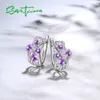 SANTUZZA Silver Earrings For Women Genuine 925 Sterling Silver Delicate Charming Purple Flower Fine Jewelry Handmade Enamel CX200624