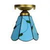 Goedkope Tiffany Stijl Gebrandschilderd Glas Plafondverlichting 6 Inch Blue Leaf Art Deco Glass Light Aisle Corridor Balkon Kleine plafondlamp TF063