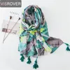 VISROVER tropical print scarf with tassel fashion summer viscose cactus scarf shawl women flamingo lady beach Boho Kawii scarves