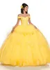 Желтая многоуровневая юбка с плеча шарикового платья сладкие 16 платьев вышивка бисером кристалл тюль корсет обратно выпускное платье Vestidos de Quinceanera