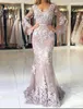 Musilm Evening Dresses with Lace Appliques Button Mermaid Long Elegant Prom Dress V-Neck Islamic Dubai Vestidos Largos Custom Made