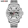 WEIDE Uomo di lusso Quarzo Numeri digitali Calendario Cronografo Sport Militare cinturino in metallo Cinturino da polso Relogio masculino