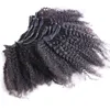 8 pçs / conjunto Afro Kinky onda encaracolado clipe de cabelo humano em extensões de cabelo 10 "-24" cor natural 100g / set clipe em extensões de cabelo humano