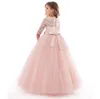 2019 New Teenage Girl Princess Lace Solid Dress Kids Flower Embroidery Dresses For Girls Children Prom Party Wear Red Ball Gown BY246N
