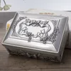 European Classic Rectangle Metal Jewelry Storage Box with Carved Bowknot and Birds Antique Silver Zinc Alloy Trinket Case Wedding Favors