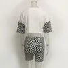 Sexy Letter Crop Top Plaid Bodycon Short 2 Piece Set Summer Female Clothing Tracksuit Two Piece Outfit For Women Suit Set DG018