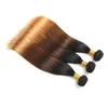 Peruviaanse hair extensions 3 bundels recht 1b 4 30 ombre kleur drie tinten doubles wefts 1b / 4/30