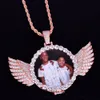 Photo sur mesure avec ailes médaillons collier pendentif gratuit chaîne de corde or argent couleur cubique Zircon hommes Hip hop bijoux