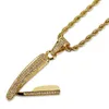 Hip Hop Iced Out Zircon Razor Form Halsband Hängsmycke Guldpläterad Mens Hip Hop Smycken Gift