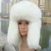 Wholefake Fur Fur Fur Hat Ushanka Rosyjska Kosadowca Skórzany bombowiec Whole Fut Fur Earmuffs grube ciepłe zima2212547