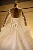 Luxury High Neck Lace Ball Gown Wedding Dresses Long Sleeves Beaded Appliqued Ruffles Royal Train Wedding Bridal Gowns Real Image CPH020