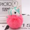 15pcs / lot 유니콘 모피 공 여성 Pompom 가방 열쇠 고리 펜던트 철자 컬러 조랑말 봉제 키링 키 체인 링 액세서리 키