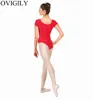 OVIGILY Dam Spandex Svart Dans Leotard Vuxna Kortärmad Balett Danskläder Flickor Scoop Neck Unitard Toppar Lycra Body242n