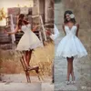 New Sexy Africano barato curto Mini Um casamento Linha Vestidos querida mangas Lace apliques Open Back joelho País Noiva Vestidos