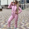 Winter Hooded Jumpsuits Elegant Cotton Padded Warm Ski Suit Straight Zipper Women Casual Tracksuits High Quality Winter Outwear