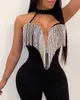 Sexy Choker Sleeveless Tassel Design Jumsuits Sparkling Sleeveless Jumpsuits