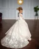 Princess Flowers Girls Dresses Lace Appliques Long Sleeve Kids Teens Pageant Gowns Ball Gown Birthday Party Dress For Wedding Party