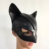 Catwoman Mask Cosplay Costume Headgear Black Half Face Latex Masker Sexig kvinna Halloween Batman Party Vuxen Black Ball Mask260m