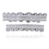 New Full zircon Teeth Grillz Top & Bottom 18K gold silvery Color Grills Dental Mouth Hip Hop Fashion Jewelry Rapper Jewelry 2 styles
