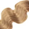 Pacotes de cabelo ombre com fechamento 1b 27 mel loira cabelo brasileiro onda do corpo 4 pacotes com fechamento de renda 4x4 remy cabelo humano extensos6011039