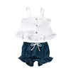 Schattige prinses mooie zomer sets 2 stks peuter baby meisjes solide jarretel bovenkant kant shorts outfits instellen kleding