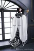 Vintage Black and White Kaftan Dubai Abaya Mermaid Evening Dresses with Cape Jewel Neck Long Sleeve Prom Special Occasion Party Gown