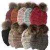 Femmes Enfants Mode Bonnet Tricoté Automne Hiver Chapeau Chaud Skullies Marque Logo Boule De Cheveux Lourde Solide Couleur