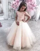 Dentelle africaine pas cher fleur manches courtes Tulle petite fille robes de mariée Vintage enfant Communion robes de concours