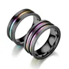 Stainless steel rainbow ring band finger Black groove rings fashiono jewelry for women men will and sandy