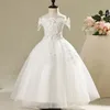 kant bloem meisje bead decoratie lange jurk 2019 nieuwe meisje bal toga pageant bruiloft uitwisseling jurk bal schoonheid sexy schouder jurk